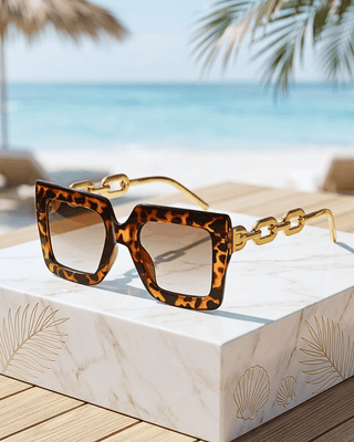 Summer Square Leopard Print Frame Link Temple Sunglass-W