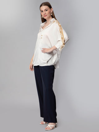 Draped Pearl Tassel Blouse