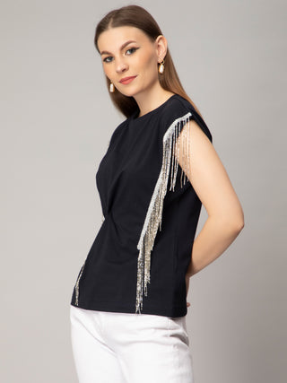 Twist Front Silver fringe top