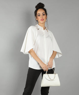 Collar Clip Cape Blouse-W