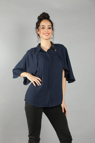 Collar Clip Cape Blouse-W