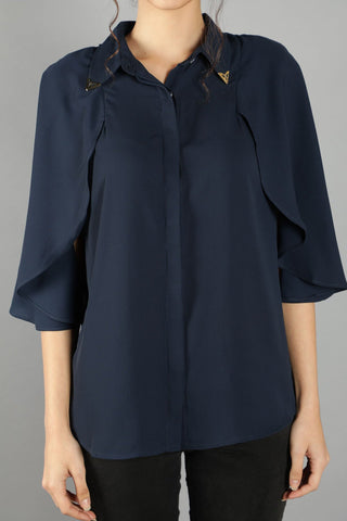 Collar Clip Cape Blouse-W