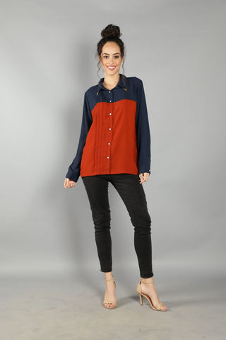 Pin Tucks Vintage Collar Shirt