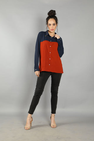 Pin Tucks Vintage Collar Shirt