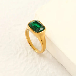 18K Gold-Plated Green Rectangle Zirconia  Ring