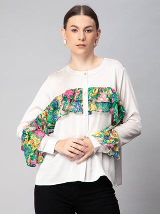 Floral Print Ruffles Blouse-W