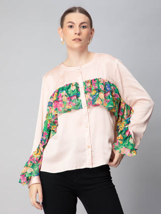 Floral Print Ruffles Shirt-W