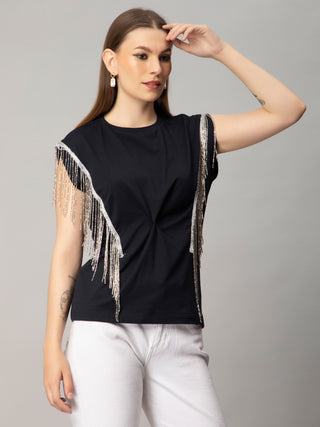 Twist Front Silver fringe top