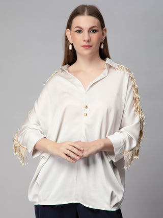 Draped Pearl Tassel Blouse