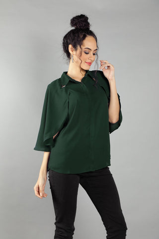 Collar Clip Cape Blouse-W