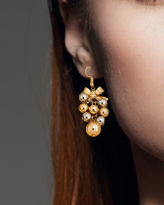 Christmas Balls with a Bow Drop Earrings-W