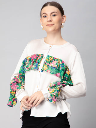 Floral Print Ruffles Blouse