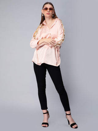 Draped Pearl Tassel Blouse