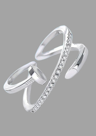 Adjustable Zirconia Studded Nail Finger Ring