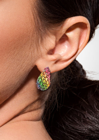 Multi-Colored Zircon Raindrop Stud Earring