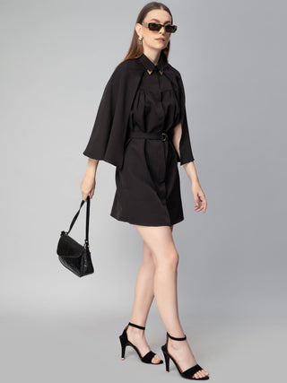 Cape Mini Dress With Belt-W