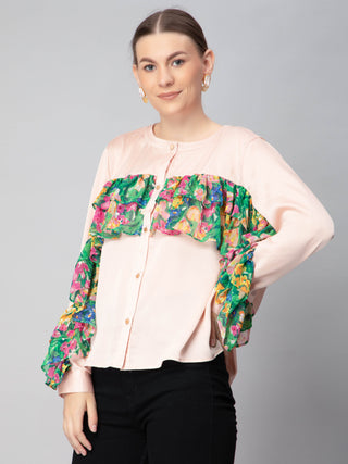 Floral Print Ruffles Blouse