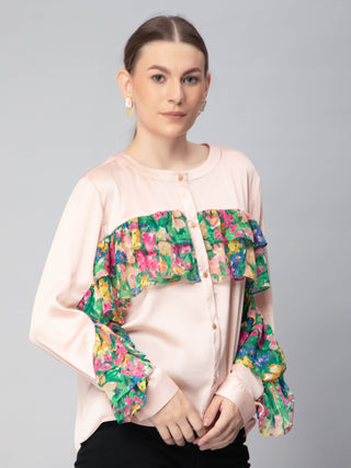 Floral Print Ruffles Shirt-W