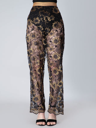 French gold Jaquard lace Pants