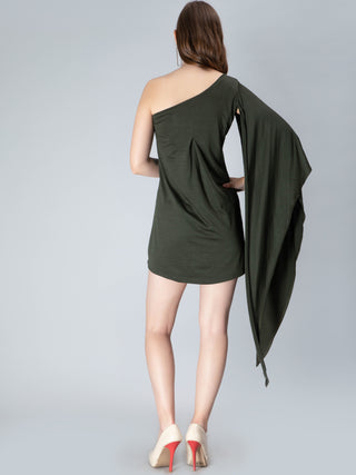 One Shoulder Draped Mini Dress