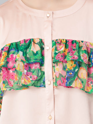 Floral Print Ruffles Shirt-W