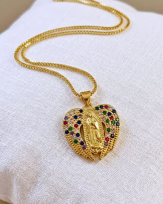 Faith 18K Gold Virgin Mary Colorful Zirconia Chain Necklace-W