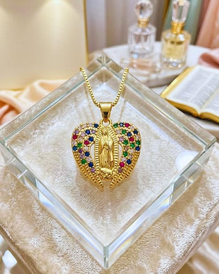 Faith 18K Gold Virgin Mary Colorful Zirconia Chain Necklace-W