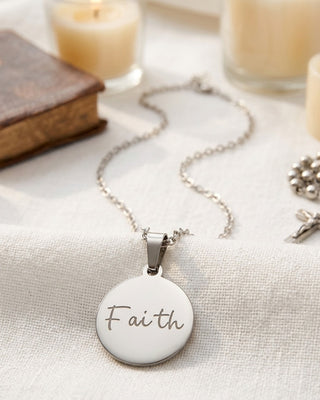 Faith Engraved Stainless Steel Chain Necklace-W