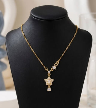 Zirconia Star Pendant 18K Gold Chain Necklace-W