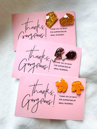 Glitter Fall Stud Earrings on Thank You Cards-W