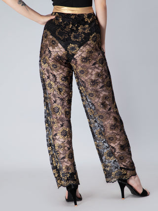 French gold Jaquard lace Pants