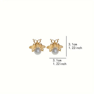 Gold-Plated Pearl Bee Stud Earring