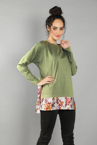 Swaary Side Slit Printed T-Shirt Top