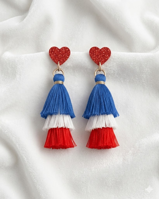 Stars & Stripes Inspired Heart Dangle Earrings-W
