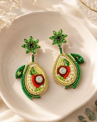 Summer Avocado Beaded Dangle Earrings-W