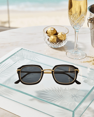 Summer Oval Gold & Black Frame Black Lens Sunglass-W