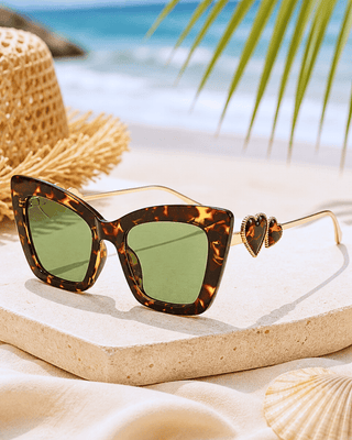 Summer Cat-eye Leopard Print Frame Green Lens Sunglass-W
