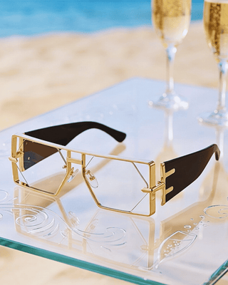 Summer Wide Gold Frame Transparent Lens Black Temple Sunglass-W