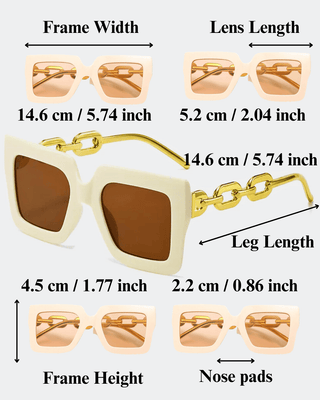 Summer Rectangle Off-White Frame Brown Lens Link Temple Sunglass-W