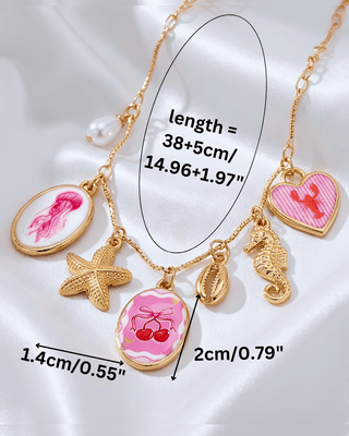 Summer Beach Coral Charm Wave Necklace-W