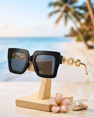 Summer Wide Square Black Frame & Lens Link Temple Sunglass-W