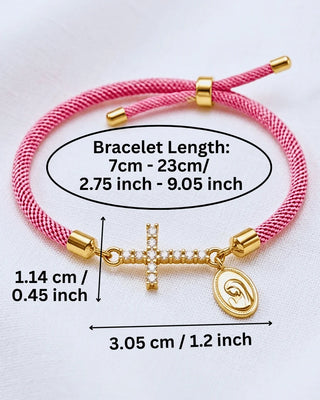 Pink Big Crystal & Faith Cross Cord Rope Bracelets-W
