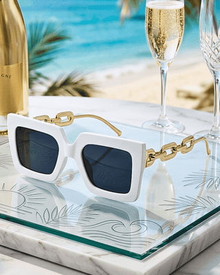 Summer Wide Frame Black Lens Link Temple Sunglass-W