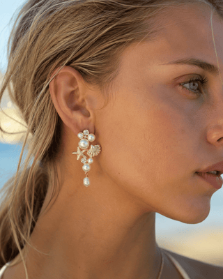 Boho Seashell Pearl Earring and Necklace Set-W