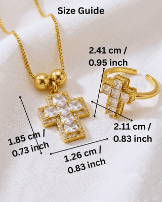 Faith Cross Zircon 18K Gold Waterproof Set-W