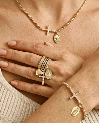 18K Gold Plated Waterproof Zircon Cross Faith Set-W