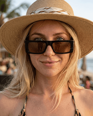 Summer Rectangular Black Frame Brown Lens Sunglass-W