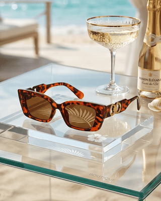 Summer Square Leopard Print Frame Brown Lens Gold Accent Sunglass-W
