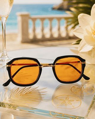 Summer Oval Gold & Black Frame Orange Lens Sunglass-W