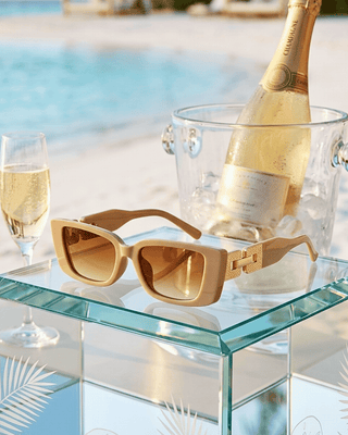 Summer Square Beige Frame & Temple Fade Brown Lens Sunglass-W